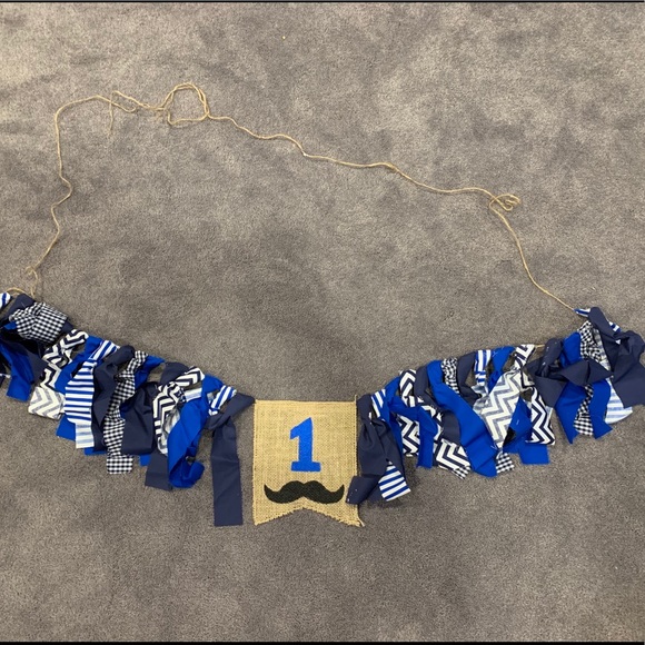 First Birthday blue/mustache decor - Picture 2 of 3
